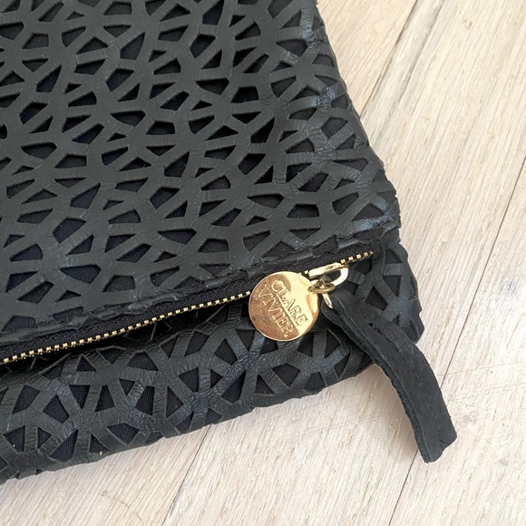 Clare V. Laser-Cut Leather Fold-Over Clutch
